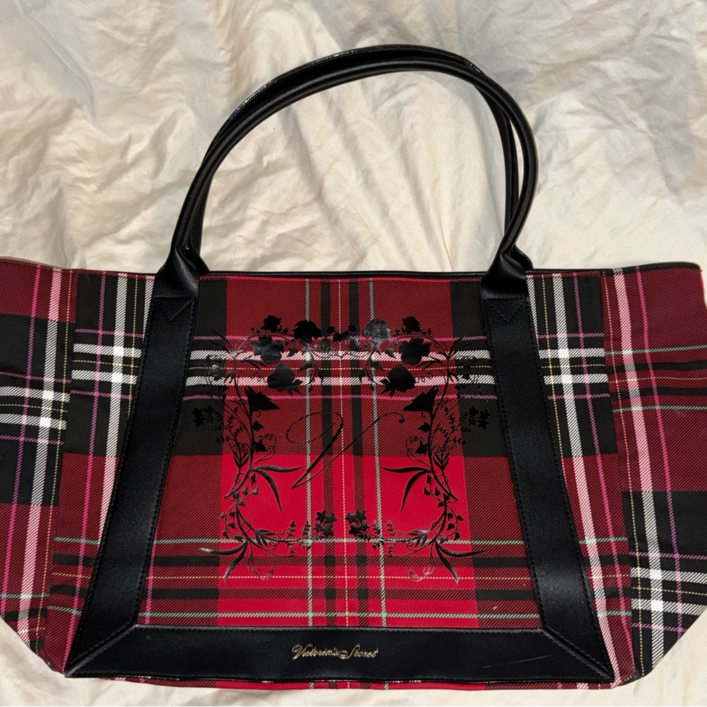 Victoria's Secret Black and Red Plaid Tote